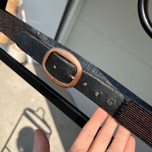 Vintage 1970s Full-grain Leather Bead Embellished Belt Unisex Solid Brass Buckle